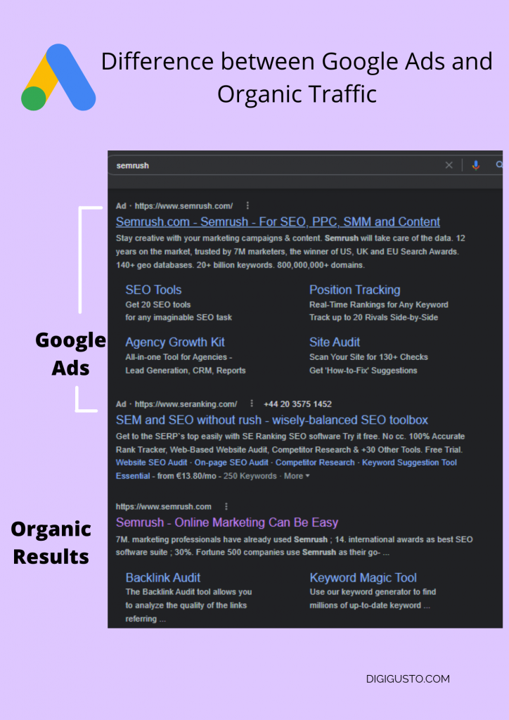 Difference between Google Ads and Organic Traffic