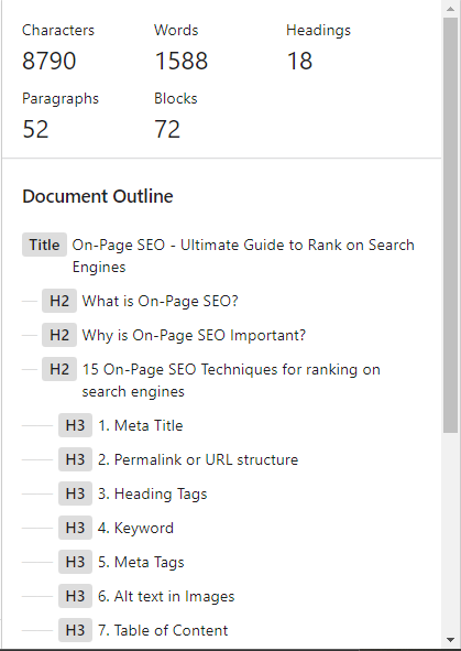 Table of Content for On Page SEO