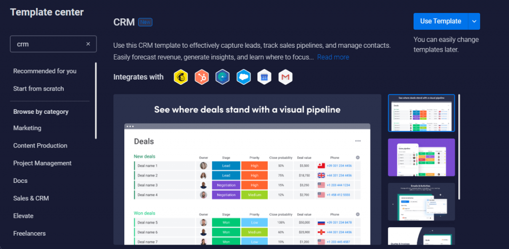 Monday.com CRM templates.