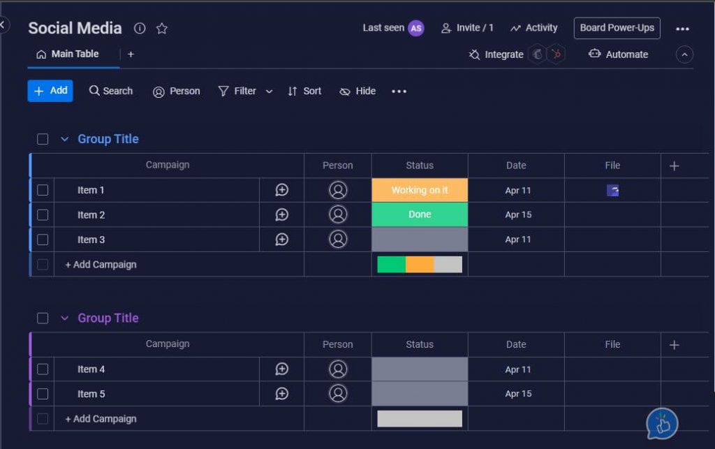 Monday.com board template example